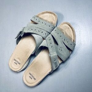 Earth Origins Sandals Woman's 11 (wide) Suede Slide Savoy Shantel‎ Sage Green